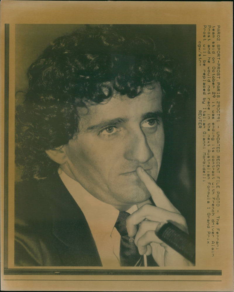 Ferrari announces the end of its contract with French driver Alain Prost. - Vintage Photograph