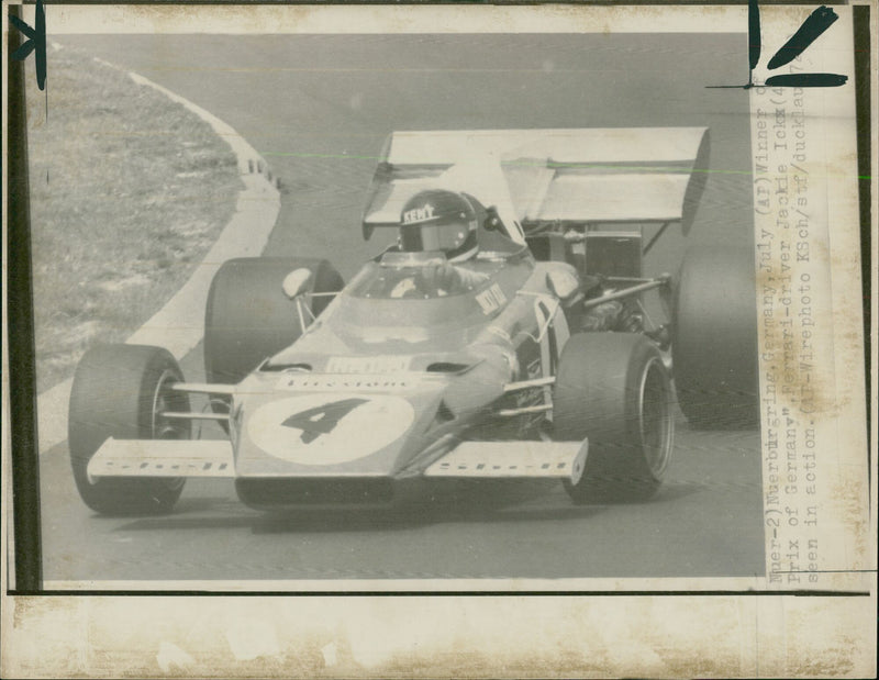 Ferrari driver Jackie Ickx wins German Grand Prix. - Vintage Photograph