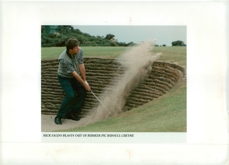English golfer Nick Faldo blastd out of Bunker - Vintage Photograph