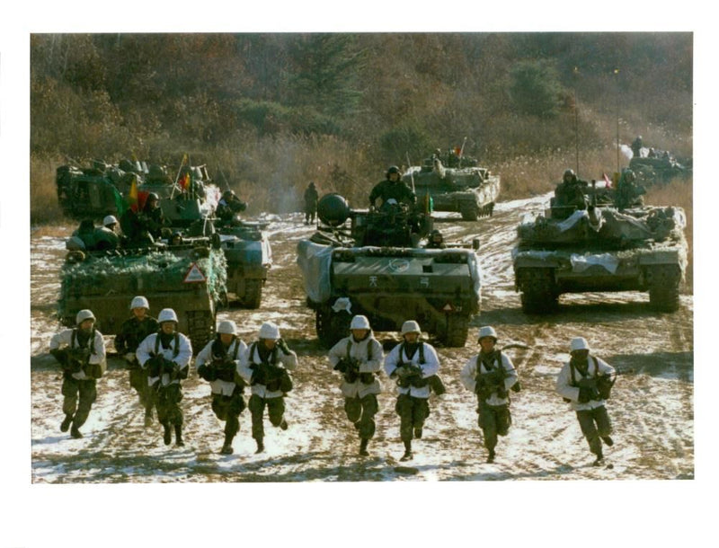 South Korean Army covered field thursday january 5 1995. - Vintage Photograph