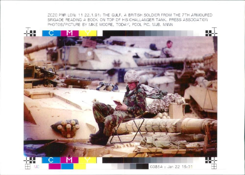 Iraq UN War British Army:British soldier on the tank. - Vintage Photograph