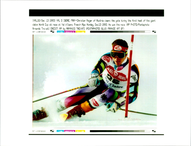 Skier Christian Mayer in action during Alpine Ski World Cup Giant Slalom - Vintage Photograph
