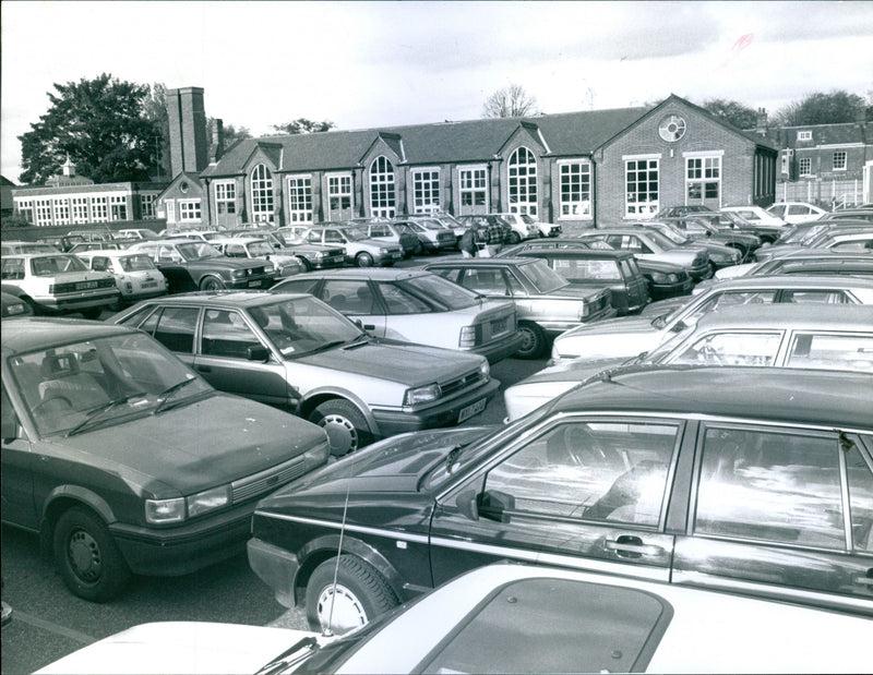 Bignold School playground filled with cars - Vintage Photograph
