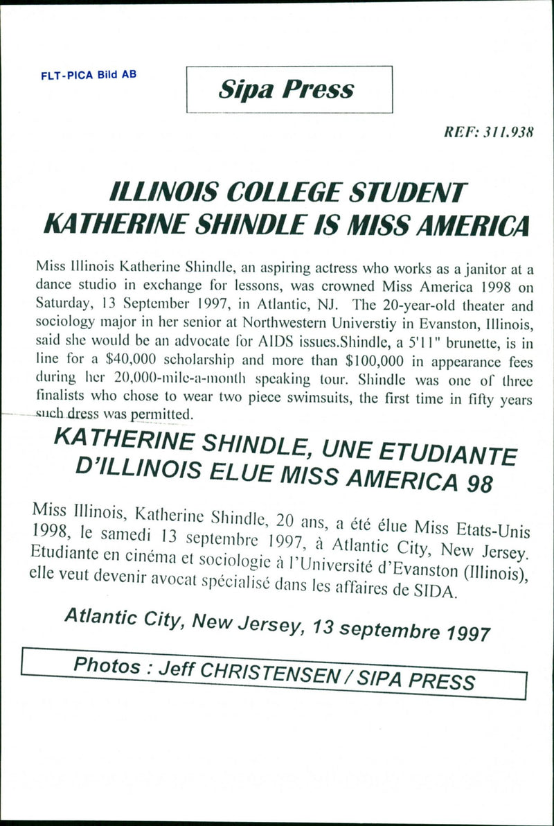 Katherine Shindle wins Miss America - Vintage Photograph