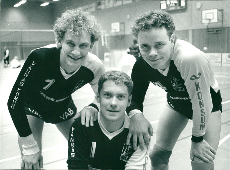Håkan Lyxen, Lolo Norberg and Mikael Berglund. Vännäs Volleyball - Vintage Photograph