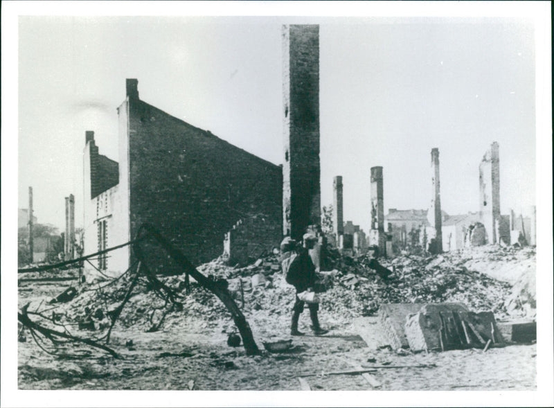 World War II in Poland. The ruins of a factory in Warsaw - Vintage Photograph