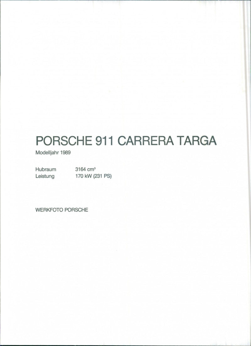 Porsche 911 Carrera Targa 1989 - Vintage Photograph
