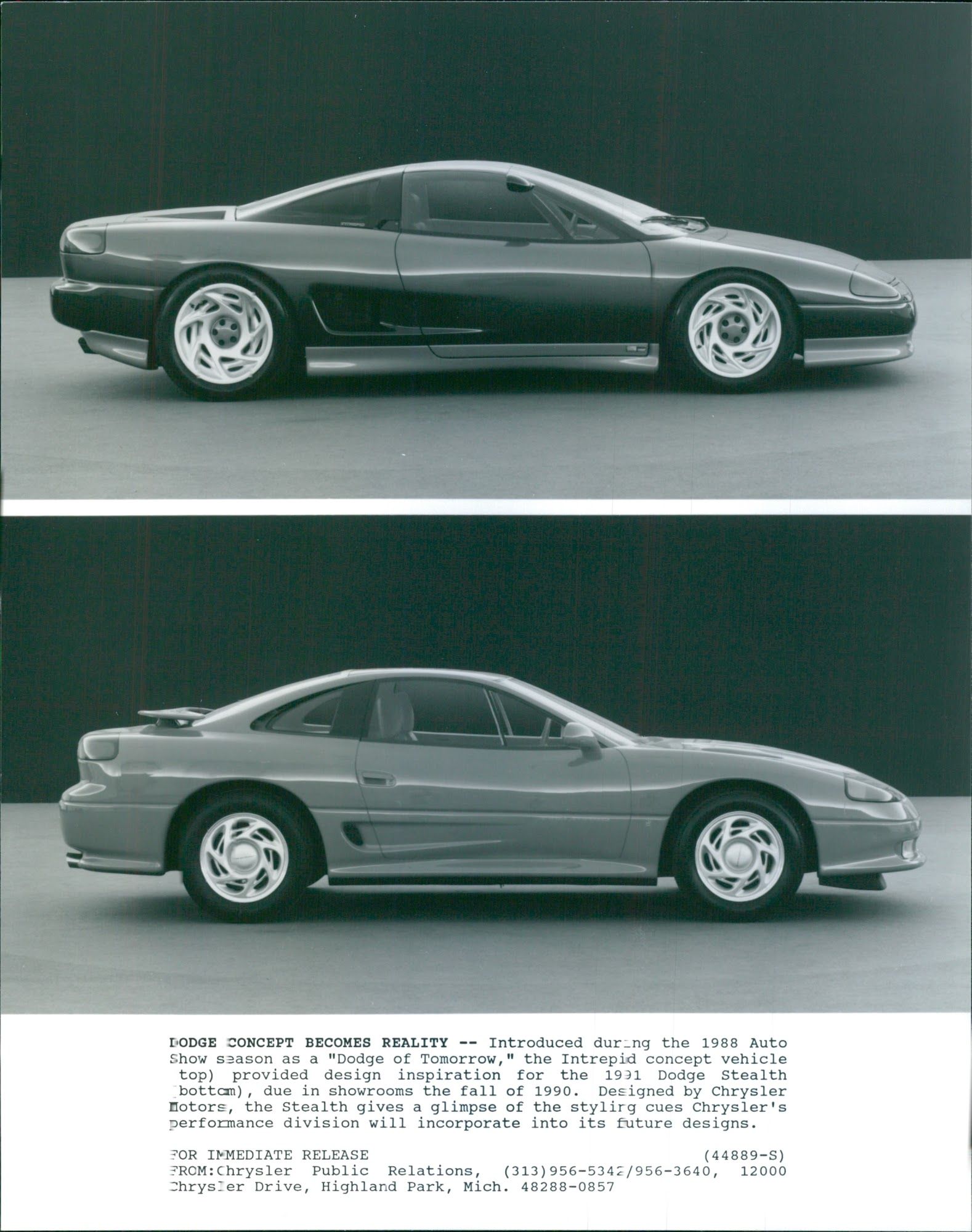 1990 Dodge Intrepid Concept and 1991 Dodge Stealth - Vintage Photograp