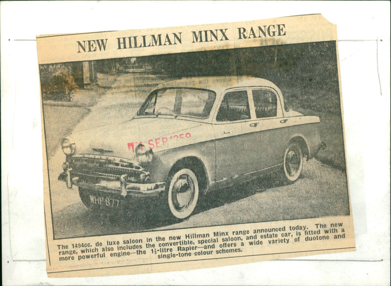 Motoring Car - HILLMAN MINX - Vintage Photograph