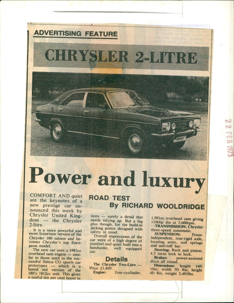 The Chrysler Two-Litre is a powerful and luxurious car that offers a high degree of comfort and quiet. - Vintage Photograph