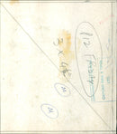 A woman stands in a green meadow with a rainbow and a cloudy sky in the background. - Vintage Photograph