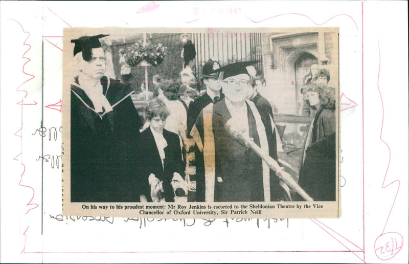 Mr Roy Jenkins is escorted to the Sheldonian Theatre by the Vice Chancellor of Oxford University. - Vintage Photograph