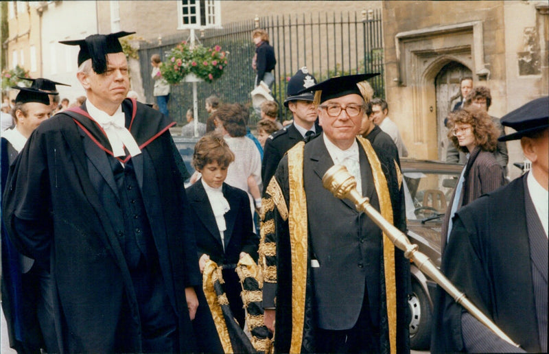 Mr Roy Jenkins is escorted to the Sheldonian Theatre by the Vice Chancellor of Oxford University. - Vintage Photograph