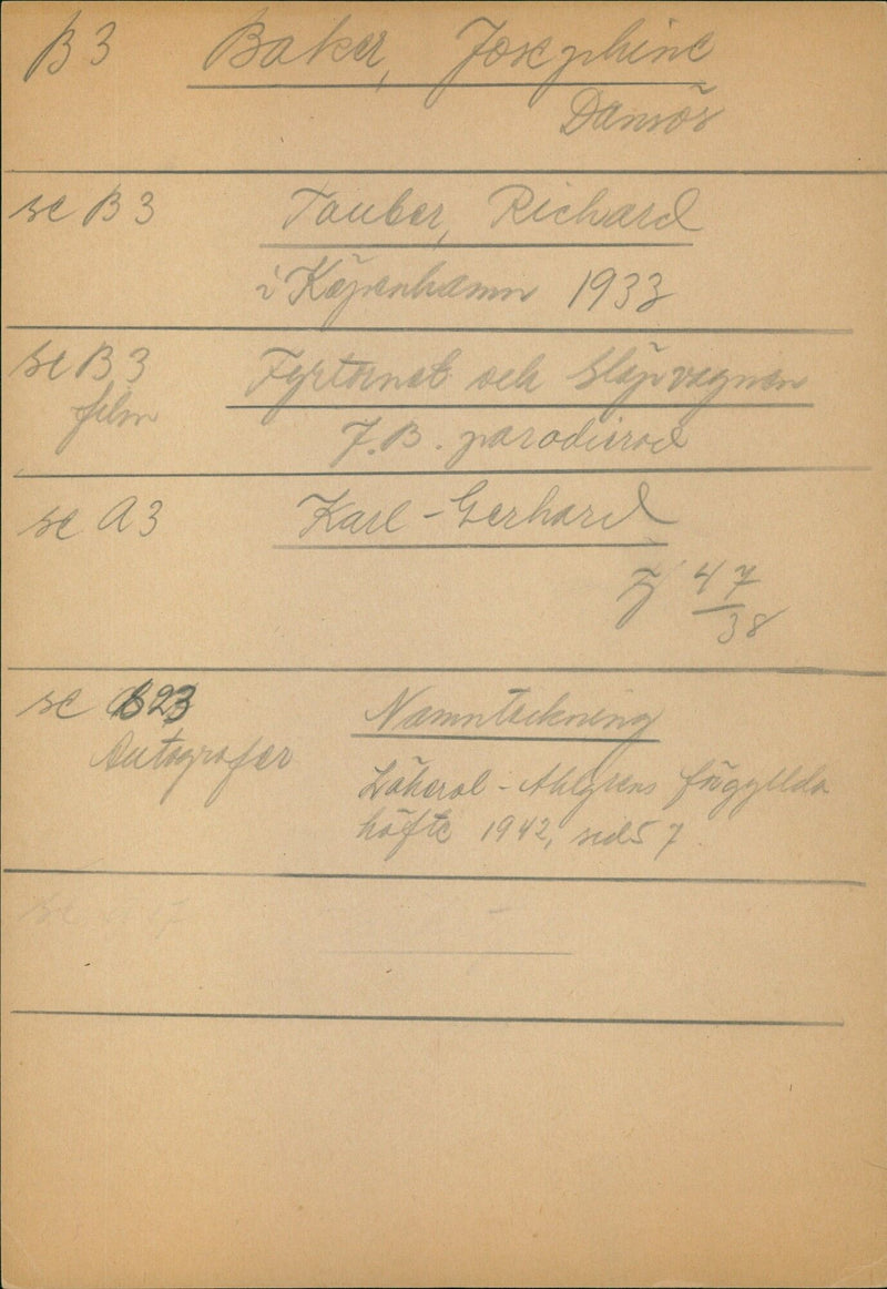 B3 Baker, Jorghine Tauber, Richard in Rezenhamn 1933 see B3 See B33 Febvre see Az Fyrtarnab sche Stépregneer 7.B. parodied Kail-Gerhard 47 38 see 123 Signature Antigraphs Läheral. - Vintage Photograph