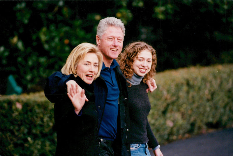 Bill Clinton with his wife Hillary and daughter Chelsea - Vintage Photograph