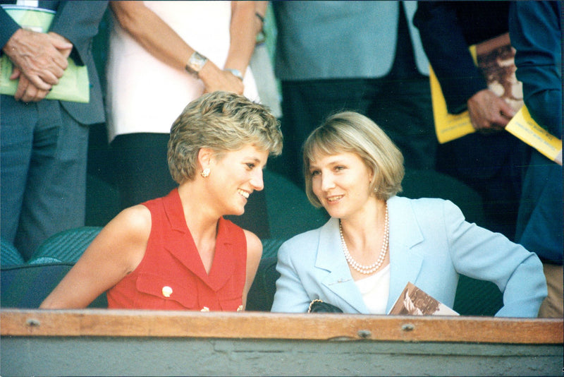 Princess Diana and friend Julia Samuel in the crowd at Wimbledon Tennis Tournament - Vintage Photograph
