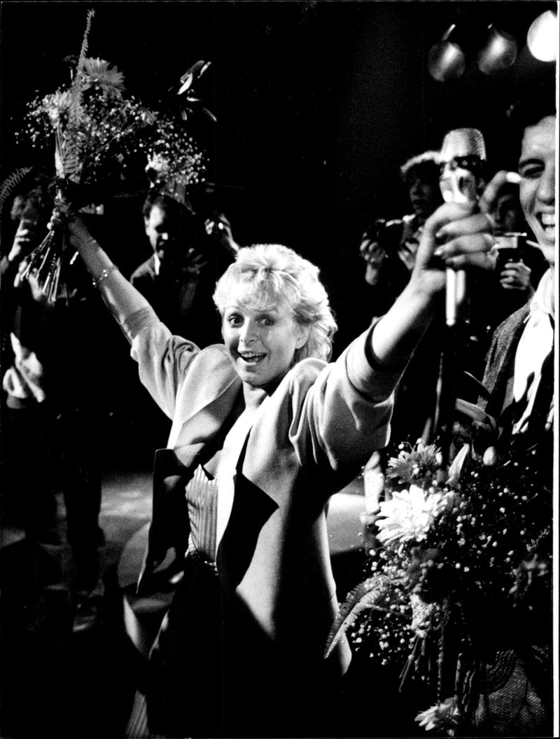 Kikki Danielsson after the win in the Melodifestivalen 1985 - Vintage Photograph
