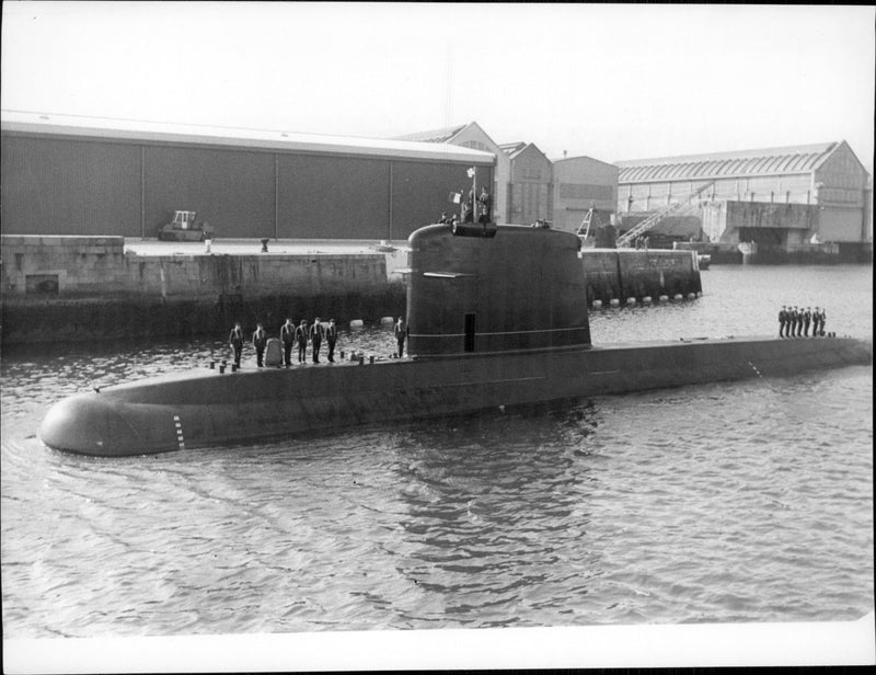 French nuclear submarine &quot;Saphir&quot; in the port of Cherbourg - Vintage Photograph