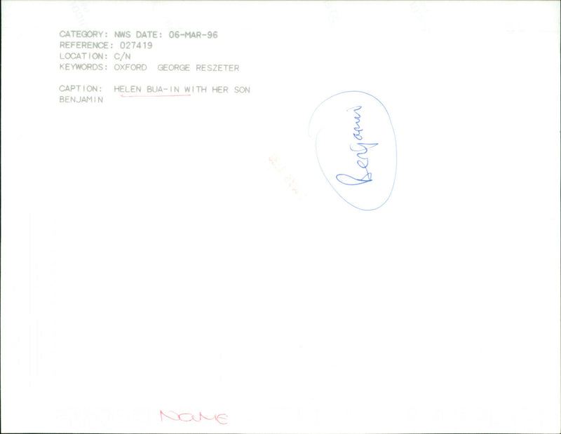 Helen Bua-in and Son, Benjamin - Vintage Photograph