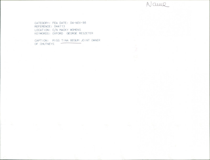 Tina Begum - Vintage Photograph