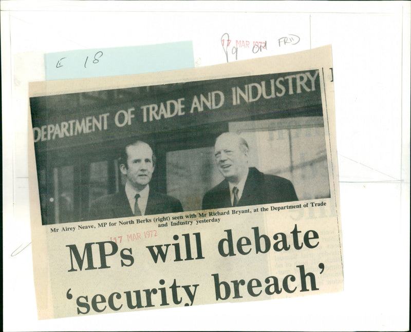 Airey Neave MP and Richard Bryant - Vintage Photograph