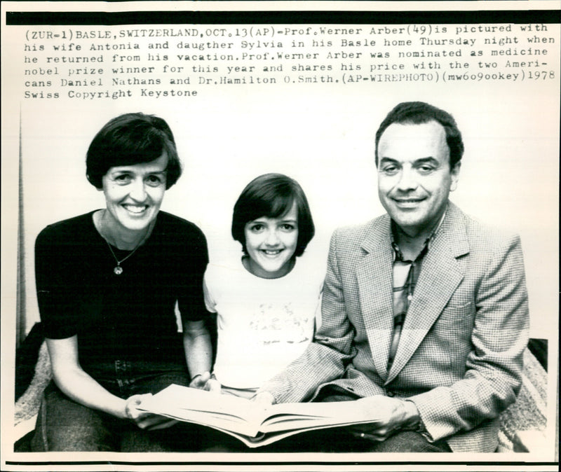 Prof Werner Arber with Wife, Antonia and Sylvia, Daughter - Vintage Photograph