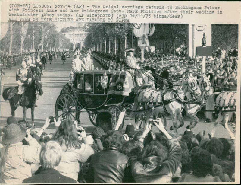 Bridal Carriage Bearing Captain Mark Phillips and Princess Anne - Vintage Photograph