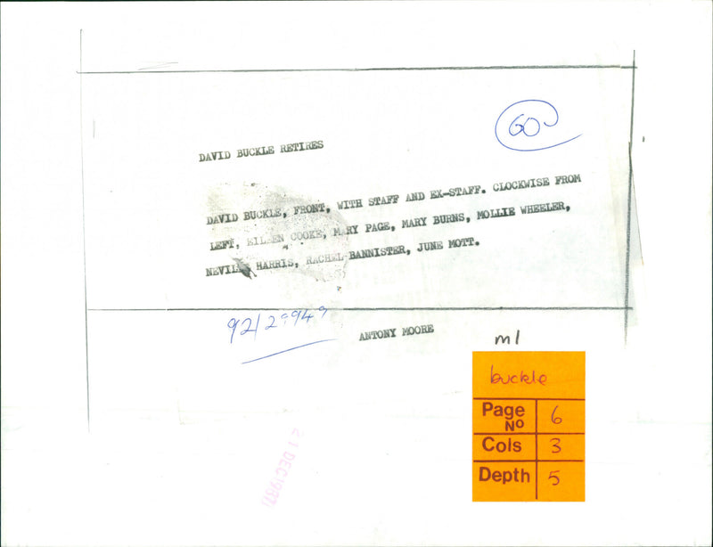 David Buckle - Vintage Photograph