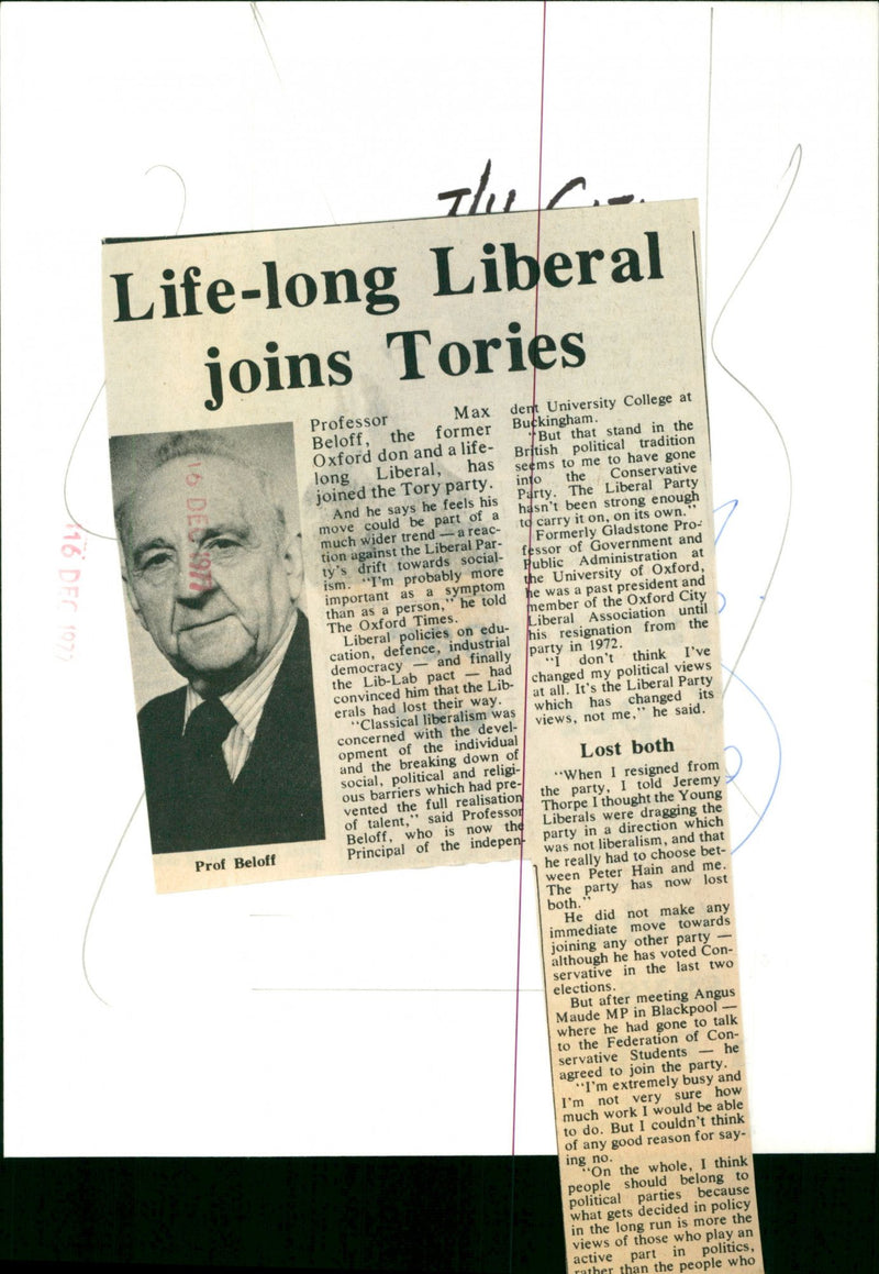 Prof. Max Beloff - Vintage Photograph