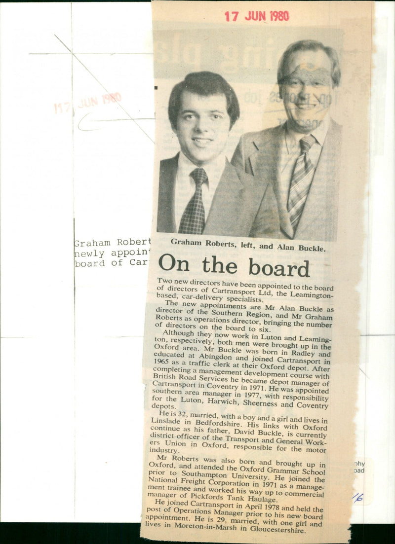 Graham Roberts (left) and Alan Buckle - Vintage Photograph