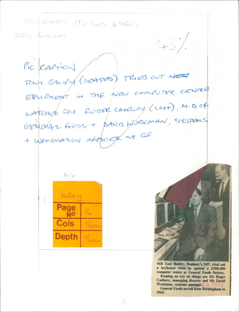 Tony Baldry at General Foods Banbury - Vintage Photograph