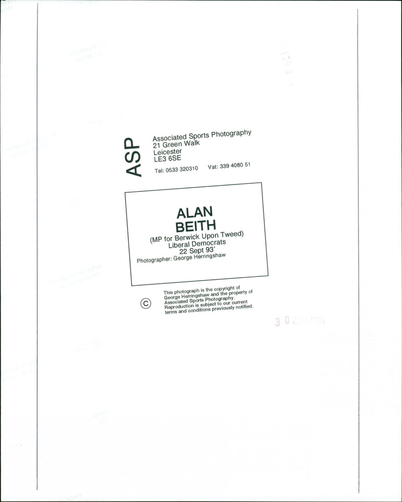 Alan Beith - Vintage Photograph