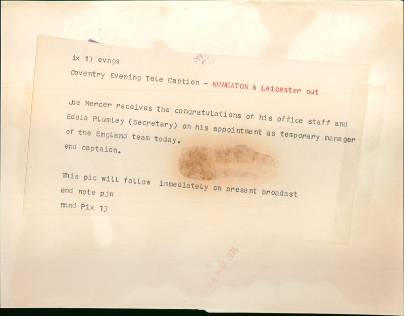 Joe Mercer - Vintage Photograph