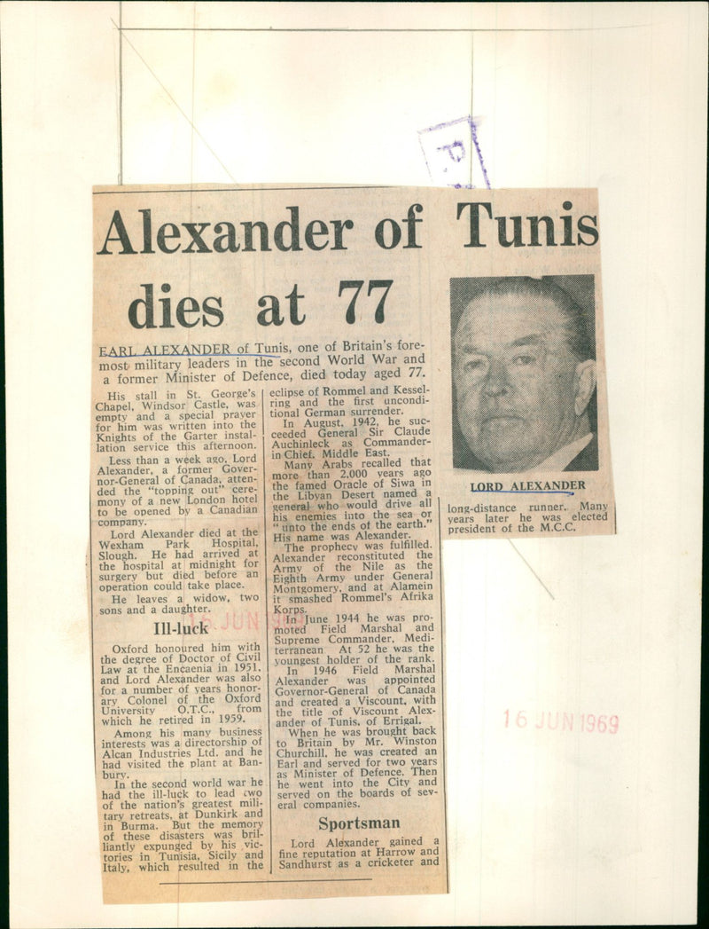 Field Marshal Earl Alexander of Tunis - Vintage Photograph