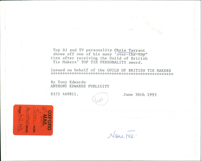 Chris Tarrant - Vintage Photograph