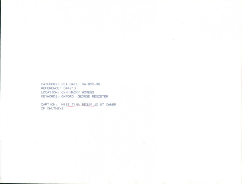 Tina Begum - Vintage Photograph