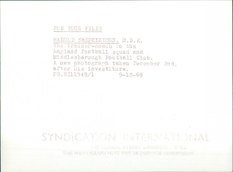 Harold Shepherdson - Vintage Photograph