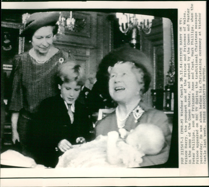 Prince Harry, Prince William, Queen Mother and Queen Elizabeth II - Vintage Photograph