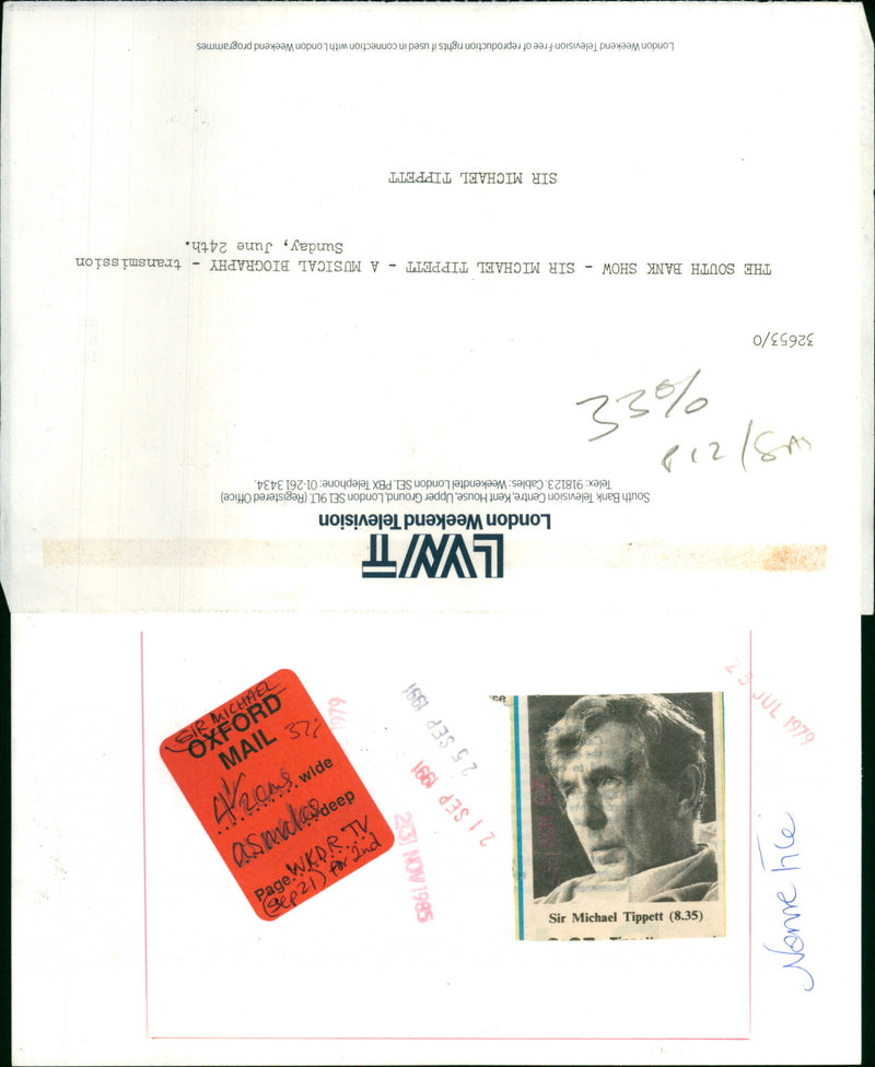 Sir Michael Tippett - Vintage Photograph