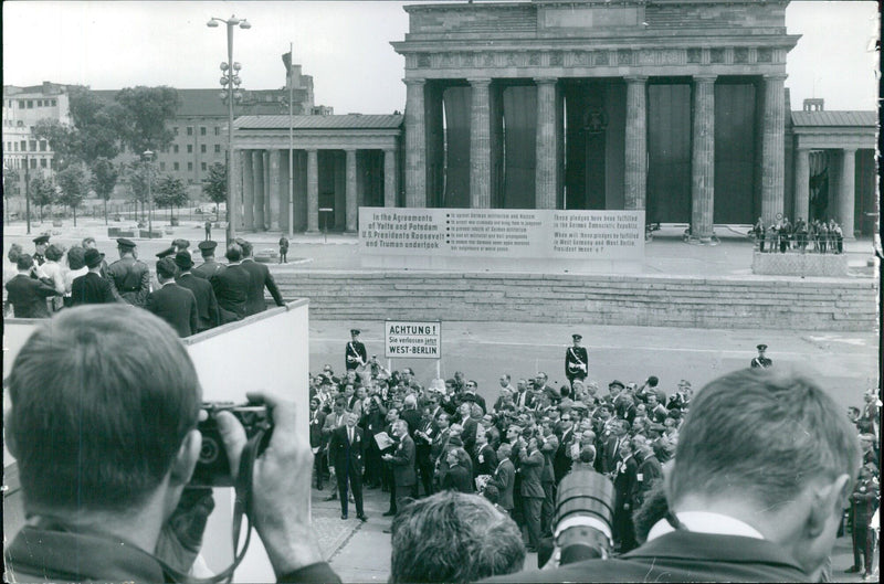 U.S. President John F. Kennedy visits West Berlin in 1963, making a speech about uproot German militarism and Nazism and fulfilling the pledges of Yalta and Potsdam agreements. - Vintage Photograph