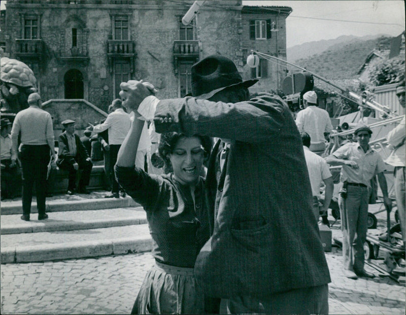 Filming of "The Secret of Santa Vittoria" in Anticoli Corrado, Italy - Vintage Photograph
