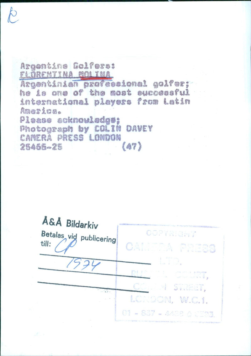 Argentine Golfer Florentina Molina - Vintage Photograph