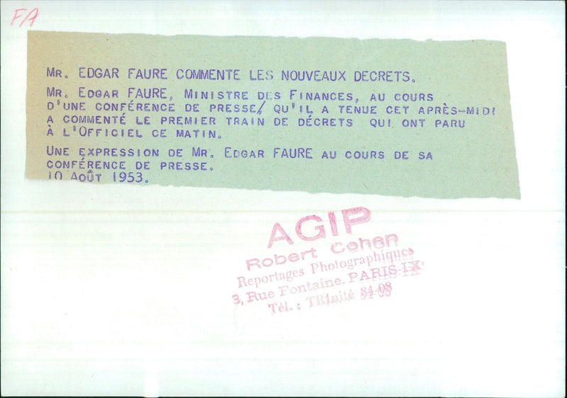 Mr. Edgar Faure comments on the new decrees - Vintage Photograph