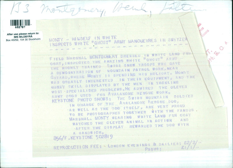 Field Marshal Montgomery inspects Swiss snow troops - Vintage Photograph