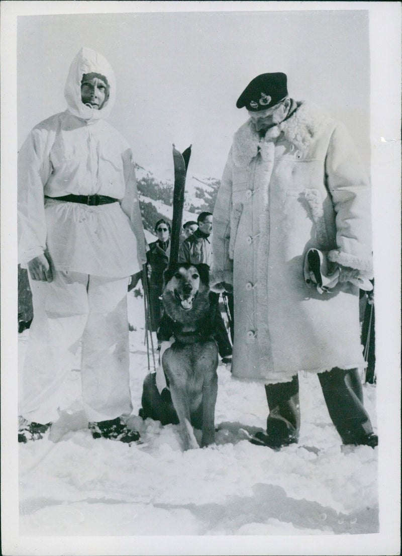Field Marshal Montgomery inspects Swiss snow troops - Vintage Photograph