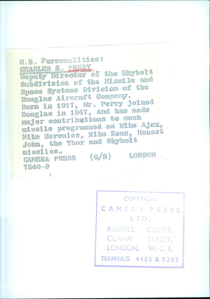 CHARLES S. PERRY Deputy Director of the Skybolt Subdivision of the Missile and Space Systems Division of the Douglas Aircraft Company - Vintage Photograph