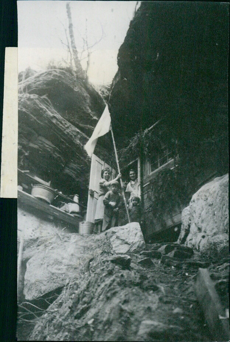 German Civilians Wave White Flag as Allied Troops Move In - Vintage Photograph