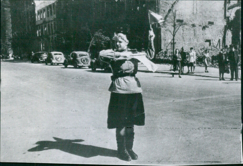 Female traffic police officer in Berlin - Vintage Photograph