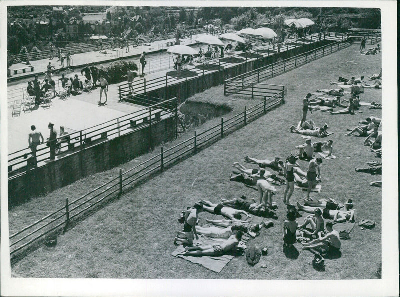 U.S. Army personnel at Opelbad Swimming Pool in Wiesbaden, Germany - Vintage Photograph