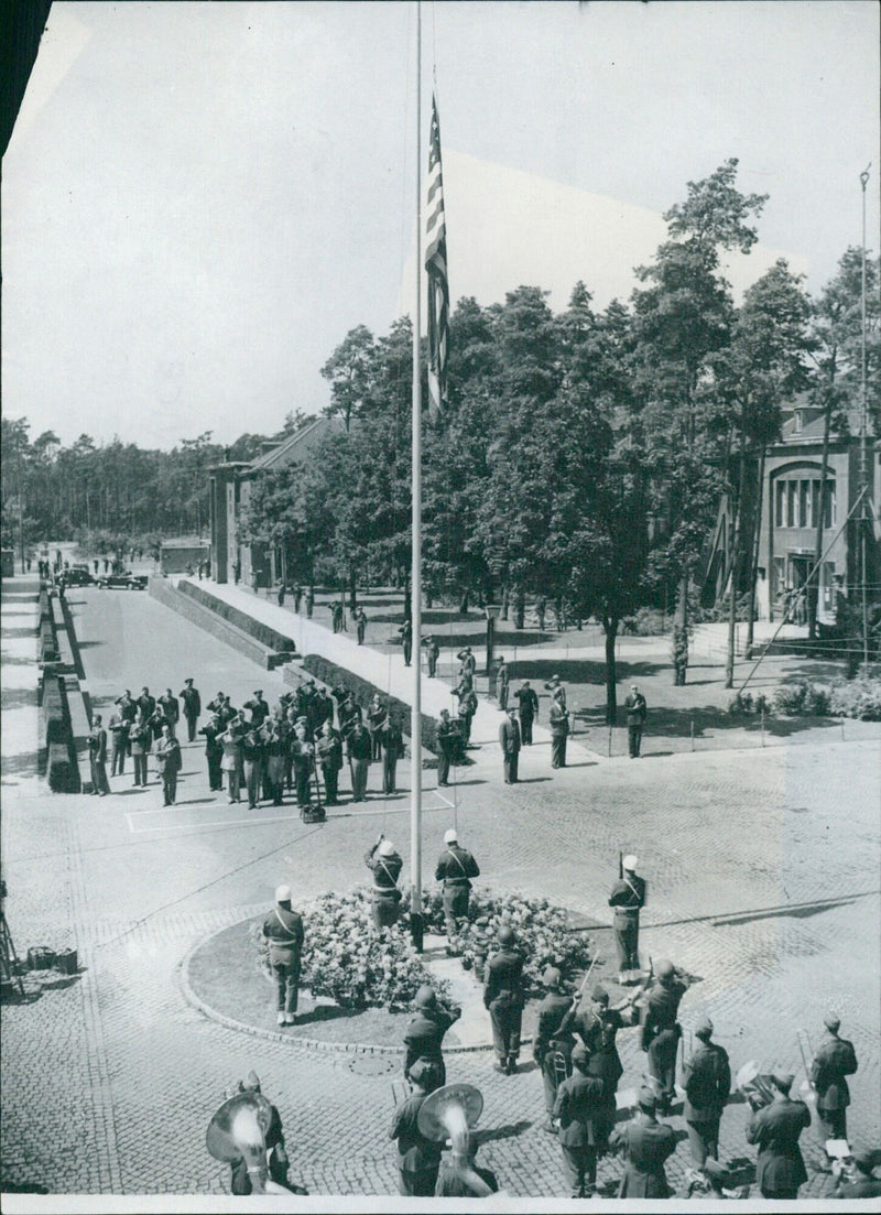 President Truman Raises Stars and Stripes over Berlin - Vintage Photograph